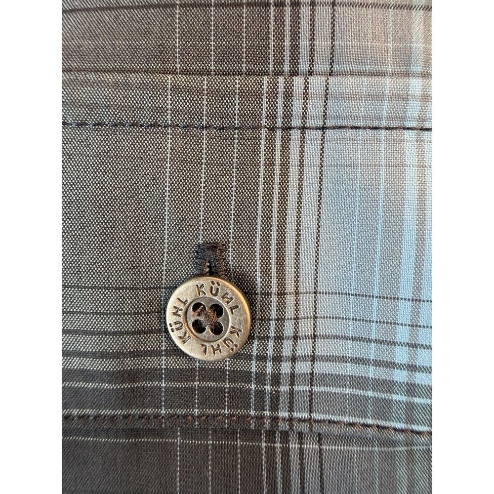 KUHL Mens Medium Blue Plaid Short Sleeve Metal Button Up Shirt - Picture 7 of 8